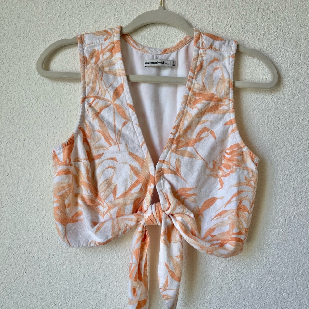 Abercrombie & Fitch Orange Tropical Tie-Front Crop Top